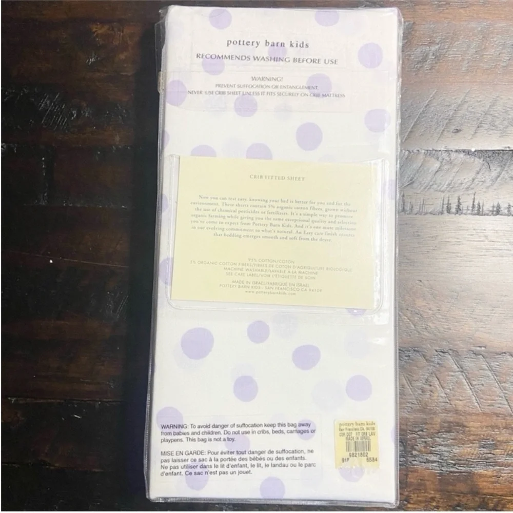 Pottery Barn Kids White Lavender Polka Dot Crib Fitted Sheet Organic Cotton NEW